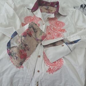 Robert Graham Floral Accent Shirt with Gold Embroidery
